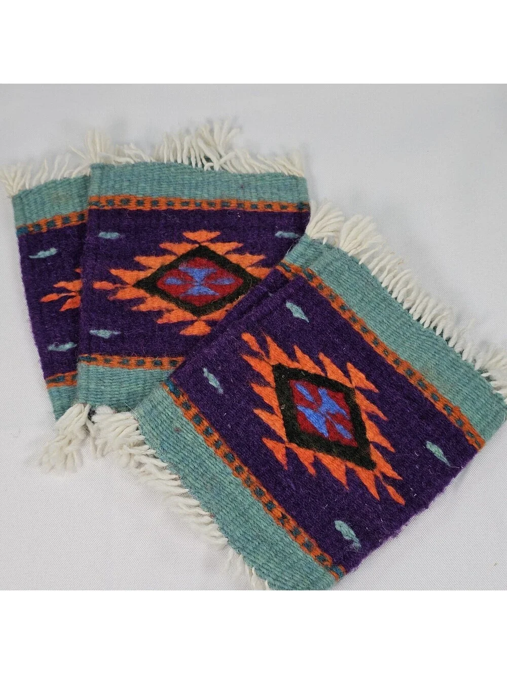 Vtg Handwoven Mini Zapotec Rugs Oaxaca Mex Wool Coasters Traditional Textile Art